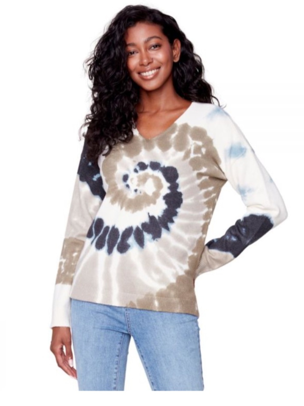 CHARLIE B printed v-neck printed sweater Size Small Petite